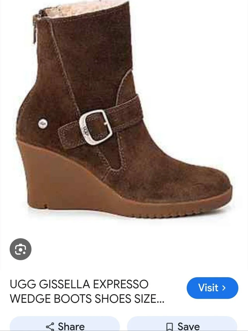 UGG In Very Good Condition  Brown Suede Wedge Boot with Buckle